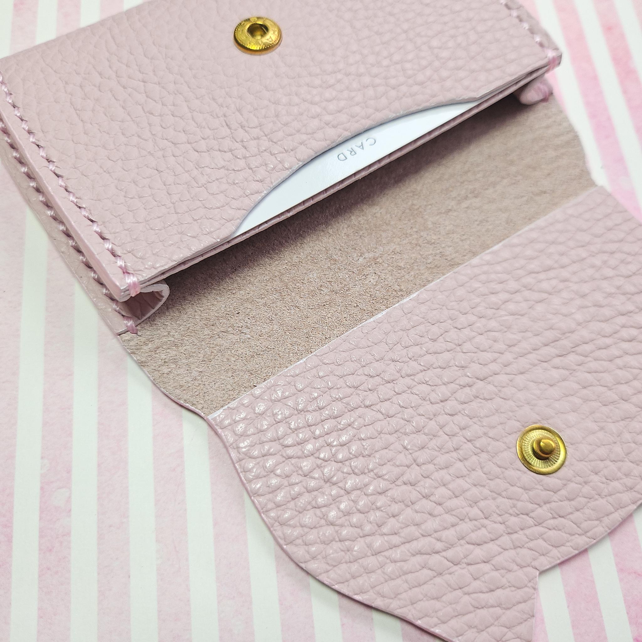 【受注制作】ねこのお顔 名刺入れ(カードケース)ピンク イタリアンレザー | 2枚目